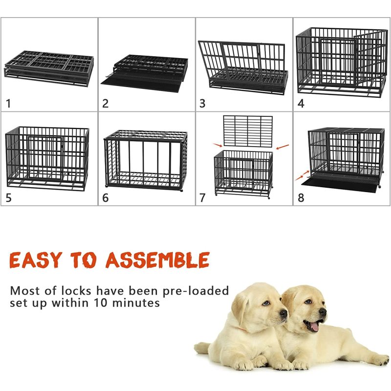 Anxiety Double Door Dog Crate Escape Proof Dog cage with Lockable Wheels