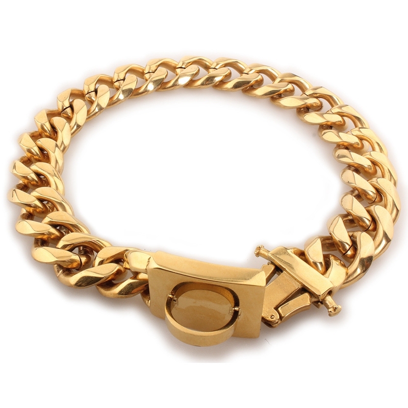 Wholesale Costom Luxury Gold Chain Dog Collar Heavy Duty Stainless Steel Cuban Link Dog Collar Chain