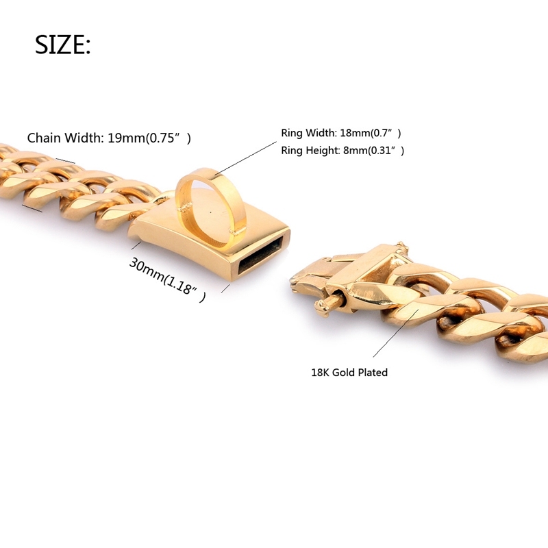 Wholesale Costom Luxury Gold Chain Dog Collar Heavy Duty Stainless Steel Cuban Link Dog Collar Chain