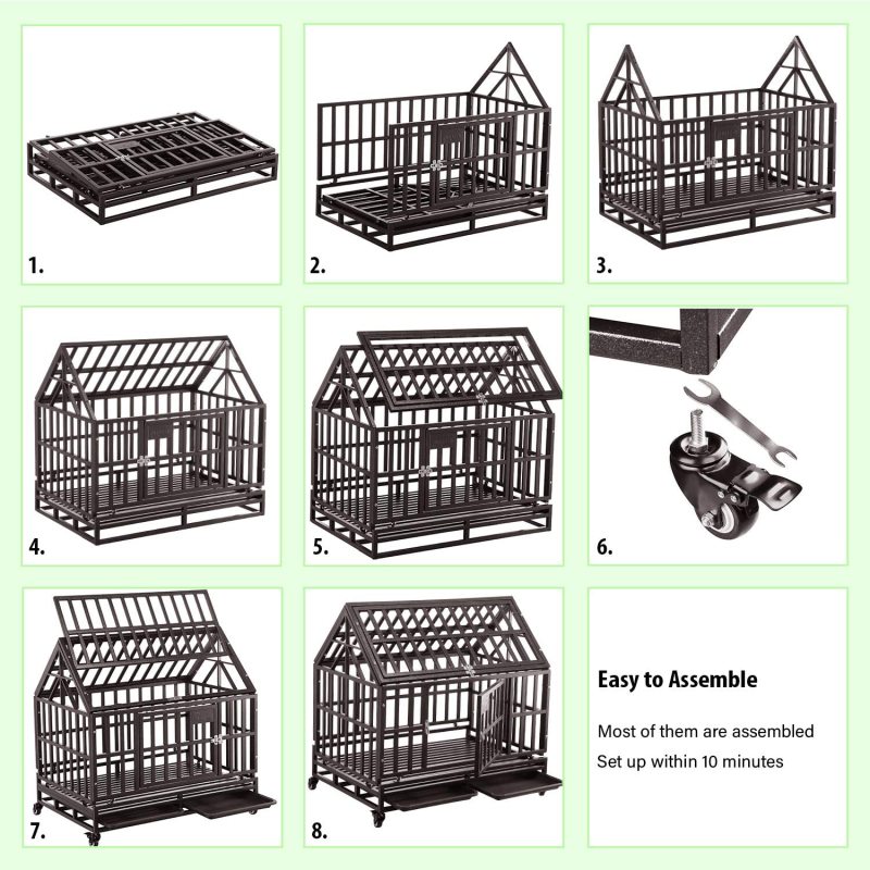 Resistant Square Tube  Wheels Cage Crate Kennel Large Dogs Easy to Install