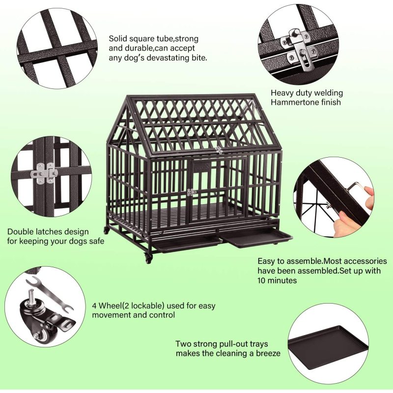 Resistant Square Tube  Wheels Cage Crate Kennel Large Dogs Easy to Install