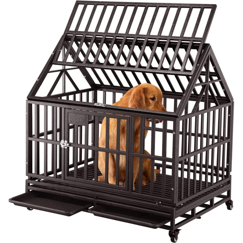 Resistant Square Tube  Wheels Cage Crate Kennel Large Dogs Easy to Install