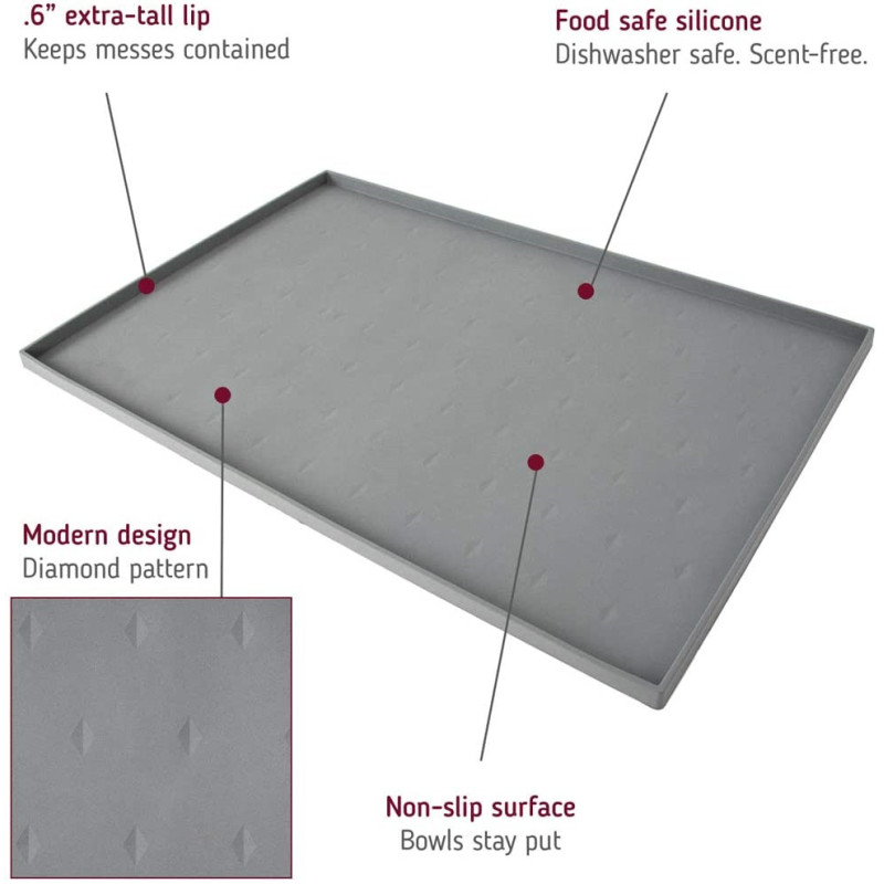 Tall Lip Dog Bowl Mat for Food and Water or Fountain Non Slip Waterproof Silicone Pet Food Mat