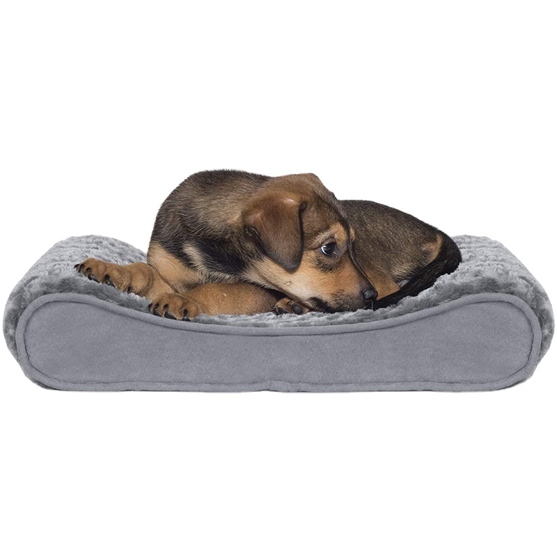 Suede Orthopedic Ergonomic Contour Dog Bed, Plush Faux Fur Comfy Couch, and Quilted Living Room Sofa Dog Bed for Dogs and cats