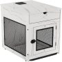 Wooden Dog Crate with Storage Drawer&Pad&Tray, Support Wired/Wireless Charging, Dog Crate Furniture Small Dog Kennel Indoor, Dog