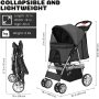 Pet Stroller (Black) Dog Cat Small Animals Carrier Cage 4 Wheels Folding Easy to Carry for Jogger Jogging Walking