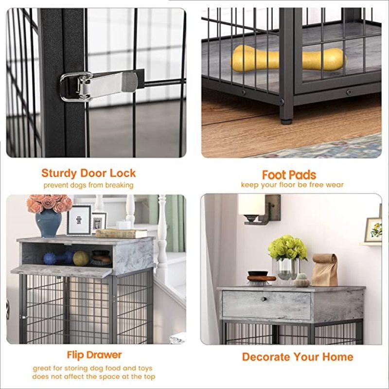Dog Crates with Chew Resistant Dense Indoor Decorative Furniture Dog Cage Wooden Dog Cage with Drawer