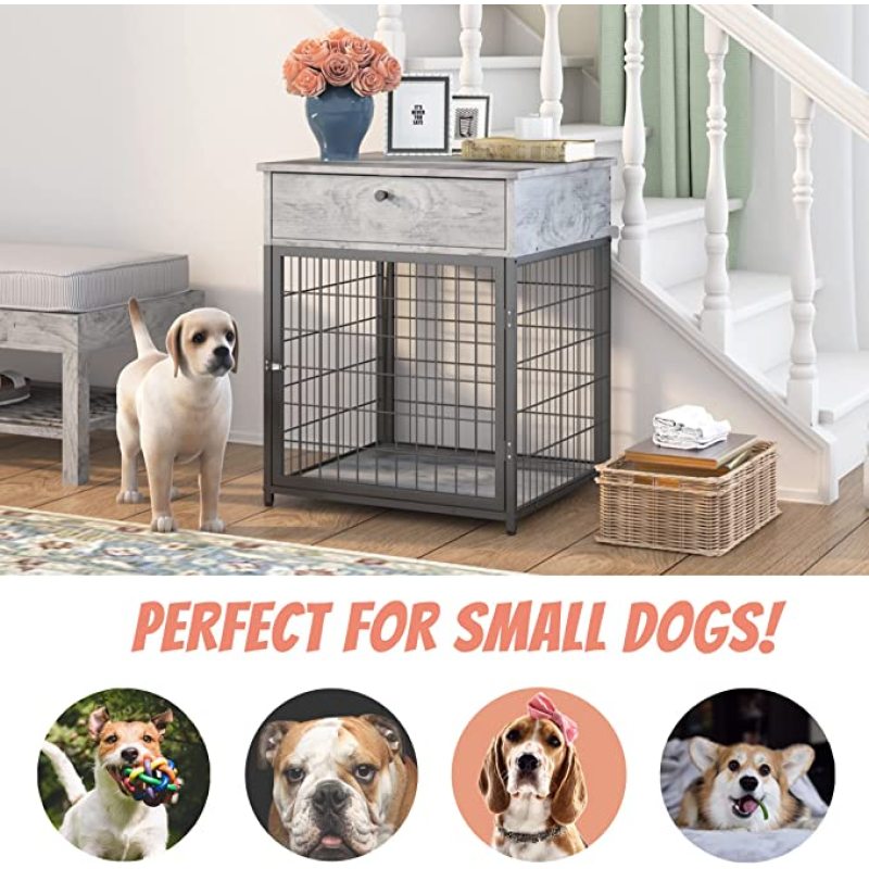 Dog Crates with Chew Resistant Dense Indoor Decorative Furniture Dog Cage Wooden Dog Cage with Drawer