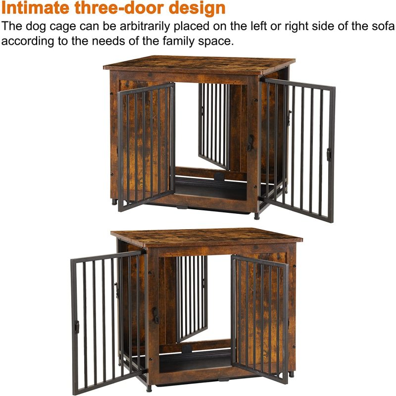 Furniture Style Dog Crate,Wooden Pet Kennels with 3 Doors,Indoor Pet Crate End Table with Removable Tray for Dogs