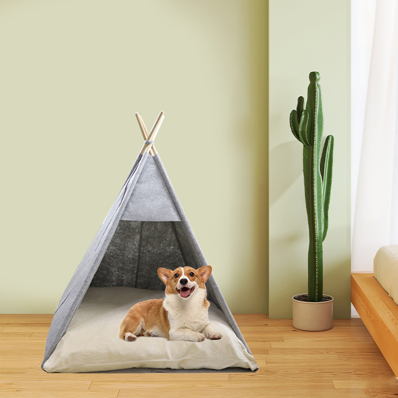 Pet Teepee Pet Tent for Dogs Puppy Cat Bed White Felt Dog Cute House with Cushion