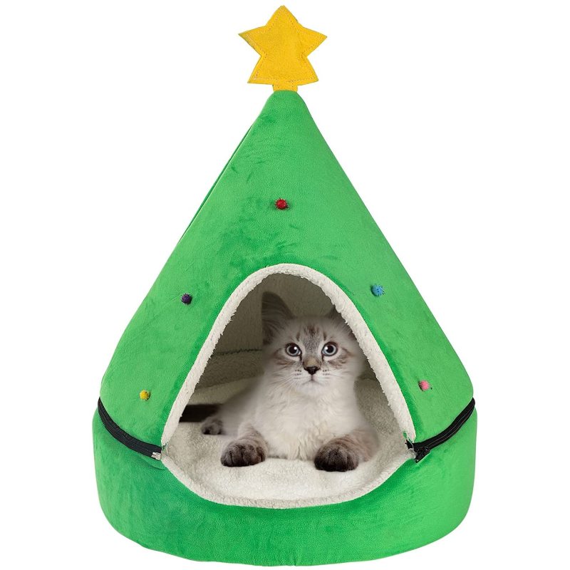 Christmas Decor Pet Cat Bed Semi-Closed Shape Tree Pet Nest