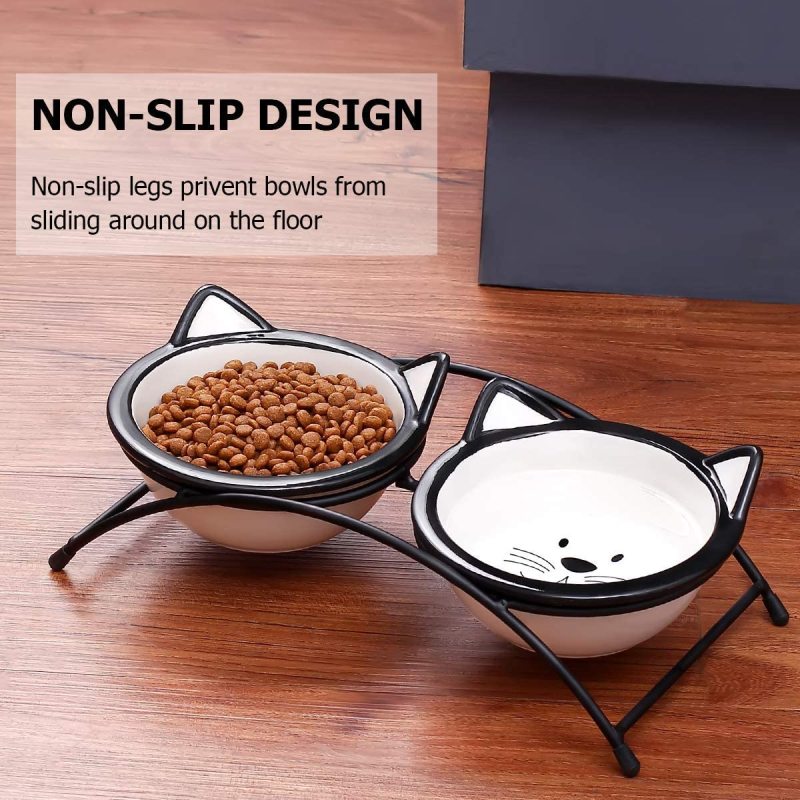 Wholesale Cat Bowl With Cartoon Pet Ceramic Bowl With Iron Frame Double Bowl For Dual Use For Pet