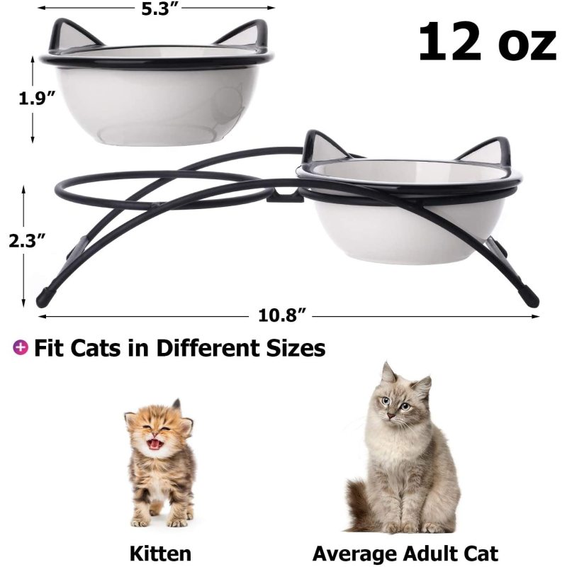 Wholesale Cat Bowl With Cartoon Pet Ceramic Bowl With Iron Frame Double Bowl For Dual Use For Pet