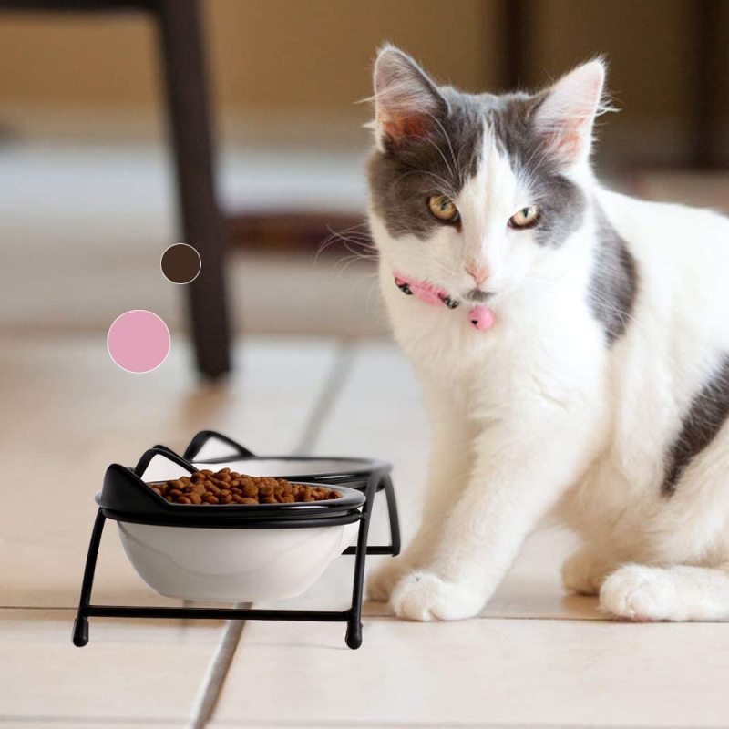 Wholesale Cat Bowl With Cartoon Pet Ceramic Bowl With Iron Frame Double Bowl For Dual Use For Pet