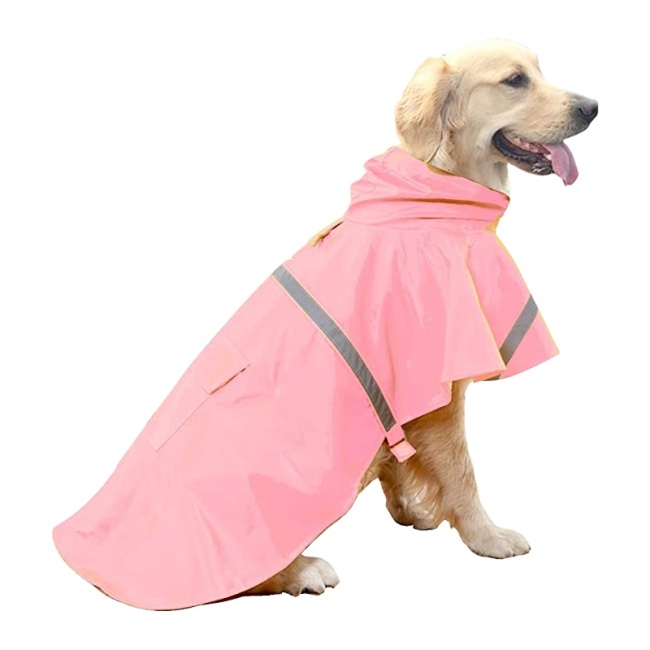 Raincoats for Large Dogs with Reflective Stripe Hoodie Rain Poncho Jacket for Dogs