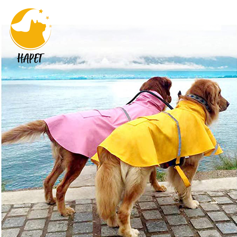 Raincoats for Large Dogs with Reflective Stripe Hoodie Rain Poncho Jacket for Dogs