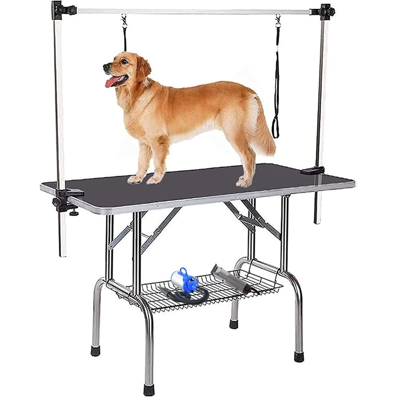 Dog Pet Grooming Table for Large Dogs Adjustable Height Heavy Duty Portable Trimming DryingTable with Arm Noose Mesh Tray