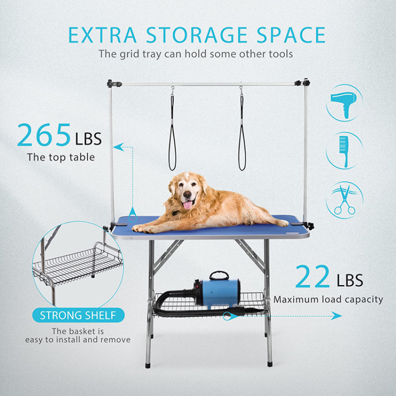 Dog Pet Grooming Table for Large Dogs Adjustable Height Heavy Duty Portable Trimming Drying Table with Arm/Noose/Mesh Tray