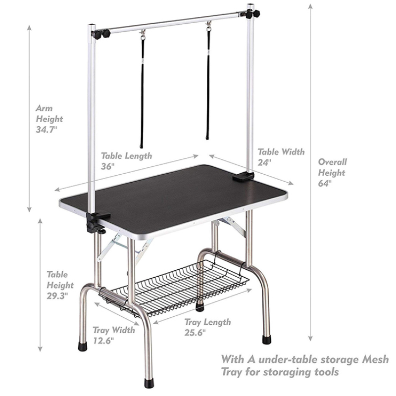 Dog Pet Grooming Table for Large Dogs Adjustable Height Heavy Duty Portable Trimming Drying Table with Arm/Noose/Mesh Tray