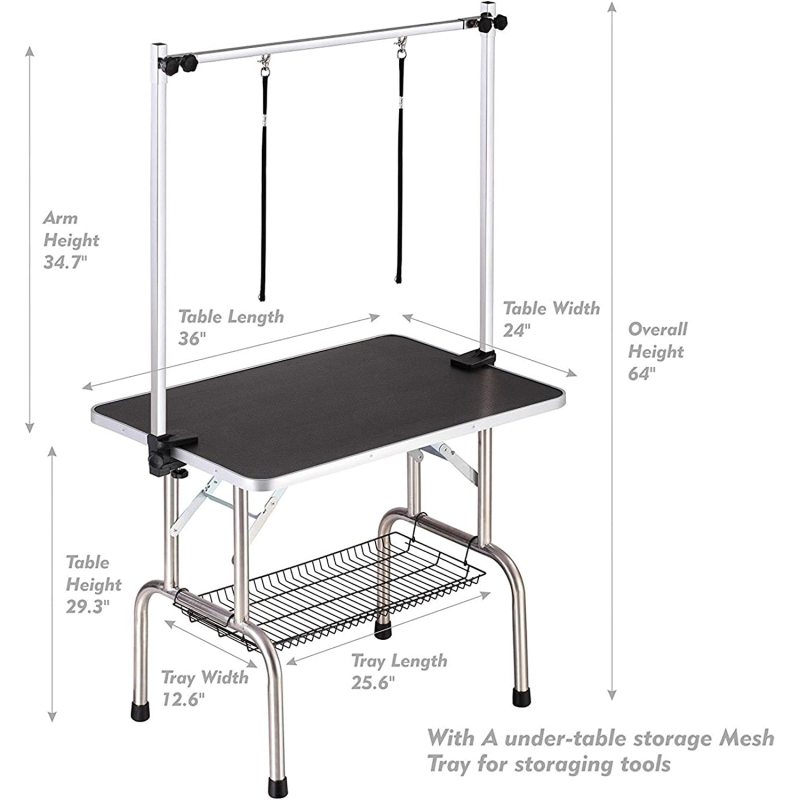Dog Pet Grooming Table for Large Dogs Adjustable Height Heavy Duty Portable Trimming DryingTable with Arm Noose Mesh Tray