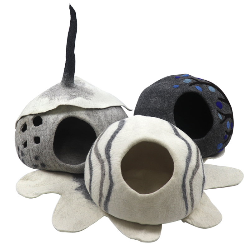Wool Cat Cave Large Bed Pet House Natural Felt Sleeping Nest