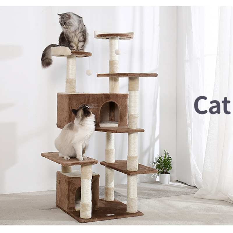 Cat Tree Cat Tower 56 inch cat Tree cat Tower, sisal cat Grab Post, Kitten Game House Kitten Activity Center (Brown)