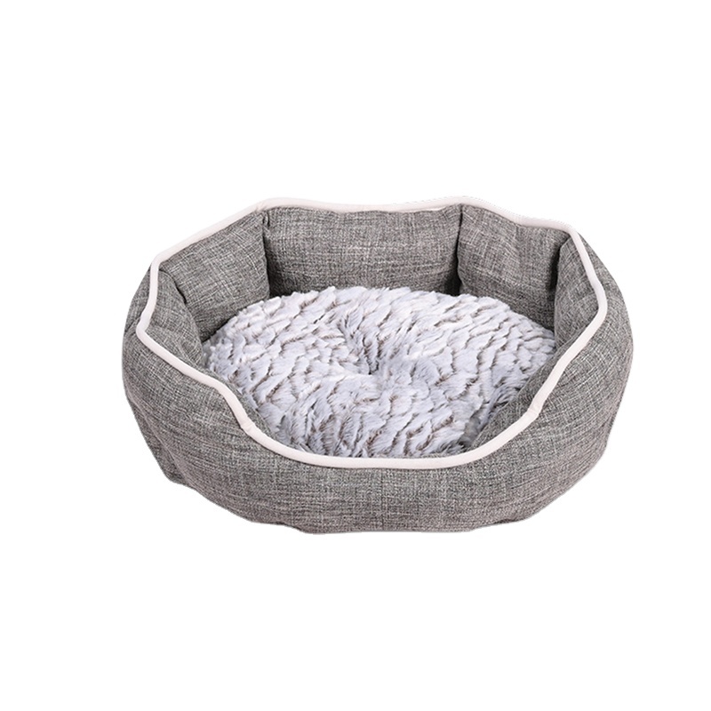Round Fluffy Pet Crate Slip Resistant Bottom cat bed Dog Washable Bed for Puppy and Kitten