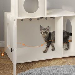 Wooden Cat House with Cat Tree Tower Cat Litter Box Litter Cabinet