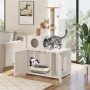Wooden Cat House with Cat Tree Tower Cat Litter Box Litter Cabinet
