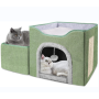 Kitten Bed Foldable Multi functional Cat House Furniture with Fluffy Ball and Scratching Pad