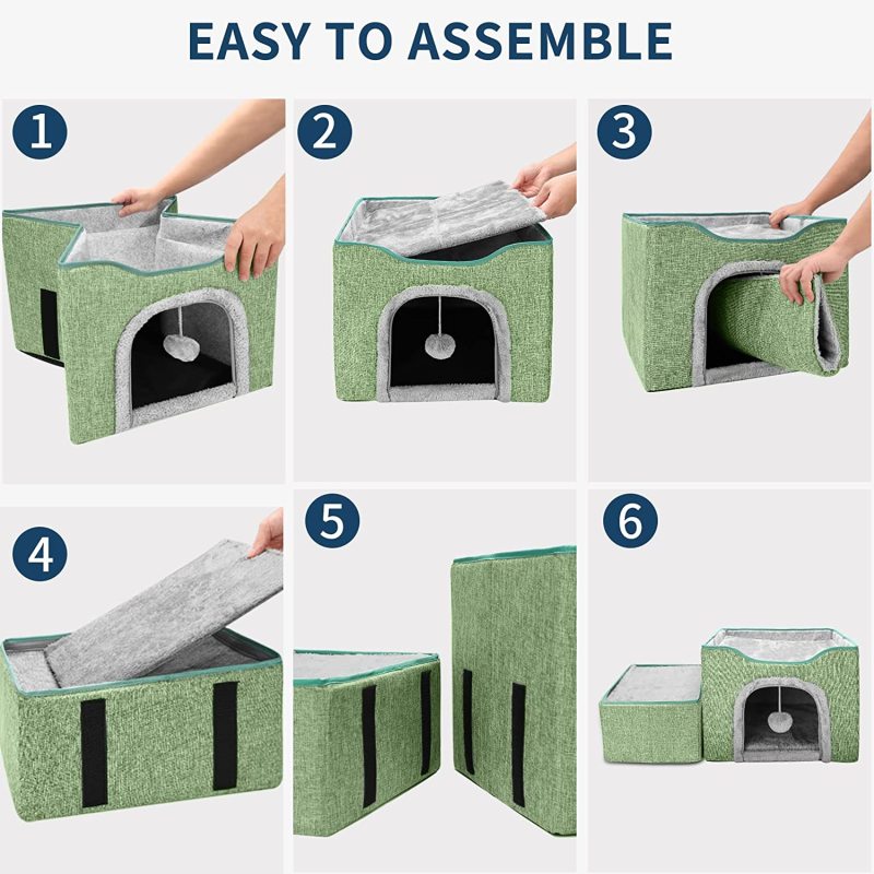 Kitten Bed Foldable Multi functional Cat House Furniture with Fluffy Ball and Scratching Pad