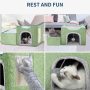 Kitten Bed Foldable Multi functional Cat House Furniture with Fluffy Ball and Scratching Pad