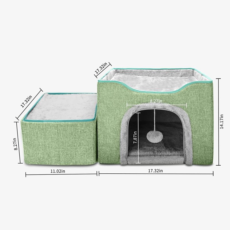 Kitten Bed Foldable Multi functional Cat House Furniture with Fluffy Ball and Scratching Pad