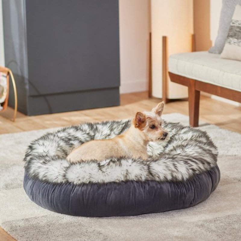 Winter Dog Beds Luxury Faux Fur Velvet Round Bolster Cat Dog Bed Warm Pet Beds for Cats Dogs
