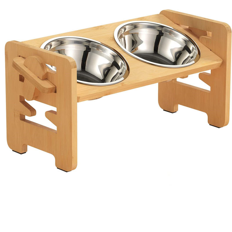 Durable Bamboo Dog Feeder Adjustable Raised Dog Bowls  for Dogs
