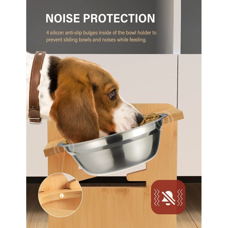 Durable Bamboo Dog Feeder Adjustable Raised Dog Bowls  for Dogs