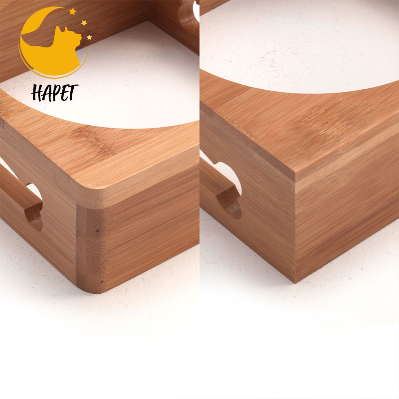 Simple wooden pet bowl stand creative pet shop ceramic cat bowl stand bamboo wooden dog and cat feeding utensil