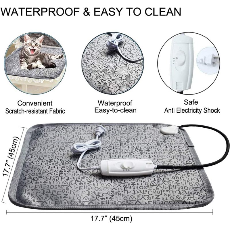 Pet Heating Pad for Cats Dogs Waterproof Electric Heating Mat Indoor, Adjustable Warming Bed with Chew