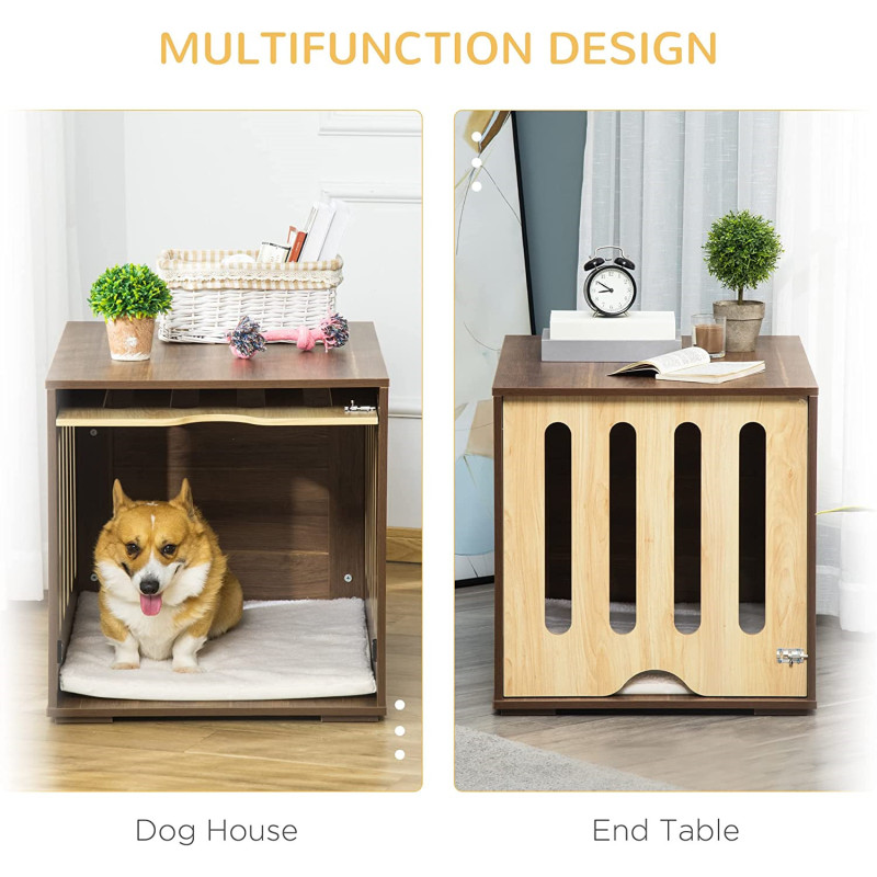 Removable Door Panel Dog Crate End Table with Foam Cushion Indoor Use