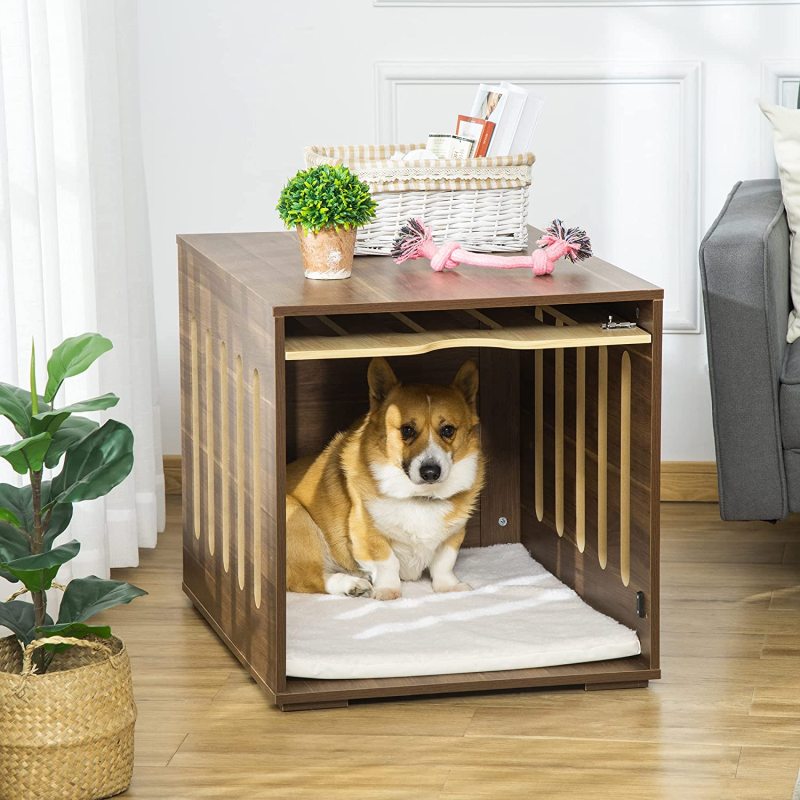 Removable Door Panel Dog Crate End Table with Foam Cushion Indoor Use