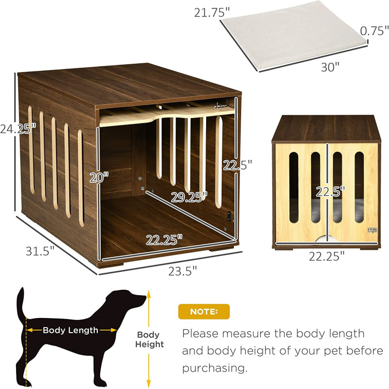 Removable Door Panel Dog Crate End Table with Foam Cushion Indoor Use