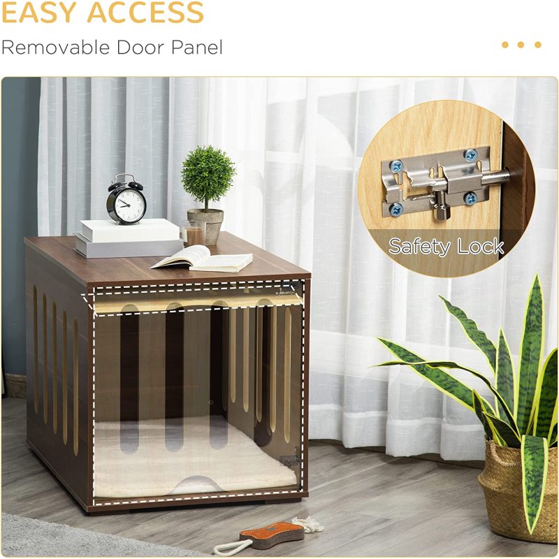Removable Door Panel Dog Crate End Table with Foam Cushion Indoor Use