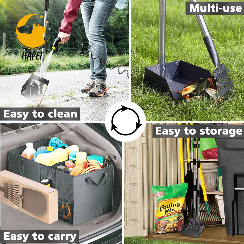 Extra Large Poop Scooper for Large and Small Dogs with Long Handle Metal Pet Poop Tray and Rake Set for Dirt