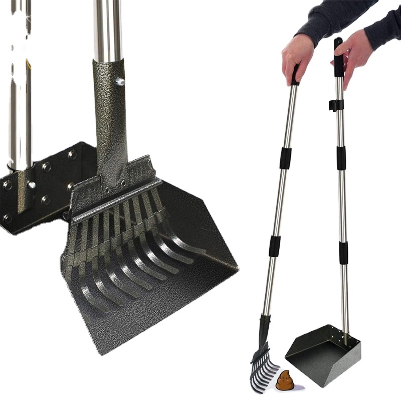 Extra Large Poop Scooper for Large and Small Dogs with Long Handle Metal Pet Poop Tray and Rake Set for Dirt