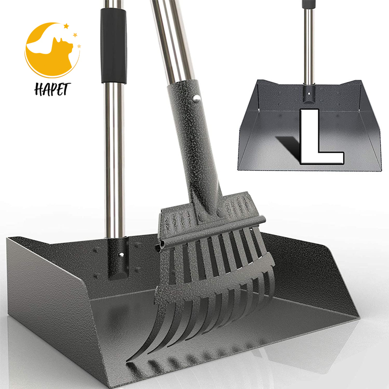 Extra Large Poop Scooper for Large and Small Dogs with Long Handle Metal Pet Poop Tray and Rake Set for Dirt