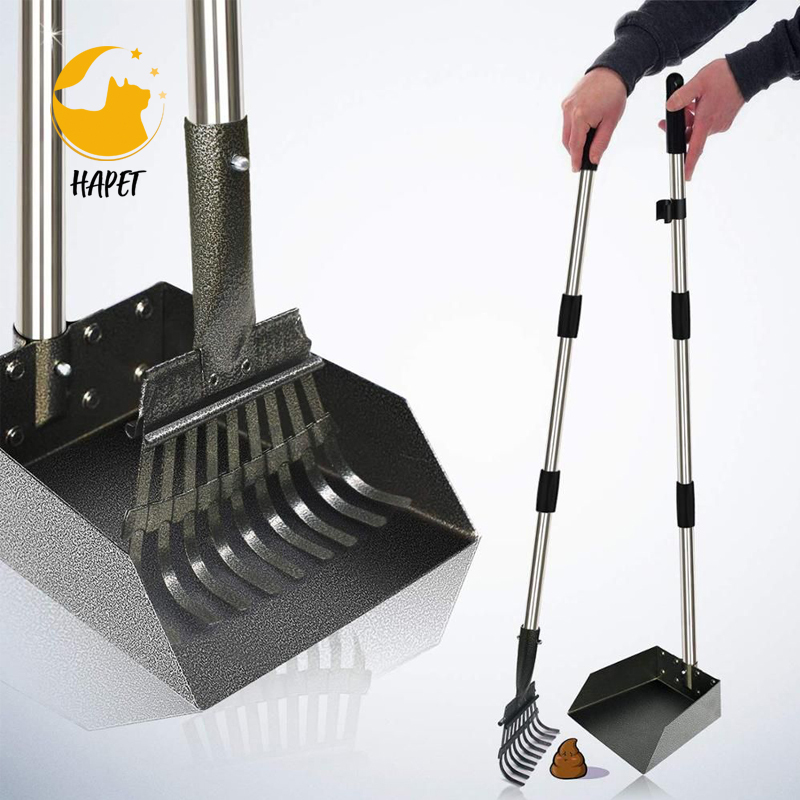 Extra Large Poop Scooper for Large and Small Dogs with Long Handle Metal Pet Poop Tray and Rake Set for Dirt
