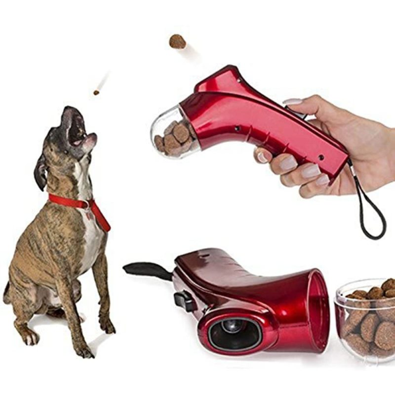Dog Treat Launcher Hand Held Gun Catapult Ejecting Gun Auto Pets Food Thrower Interactive Fun Snacks Feeder for Dog&Cat