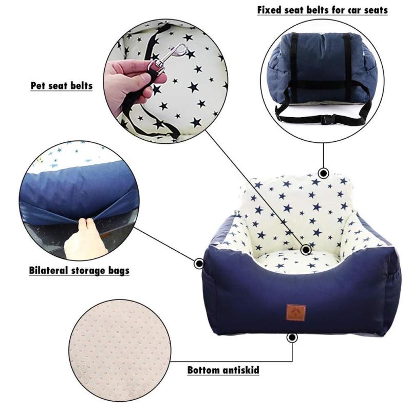 Dog Car Seat Puppy Booster Pet Travel Car Bed Dogs Carrier Non-Slip with Storage Pocket and Belt,
