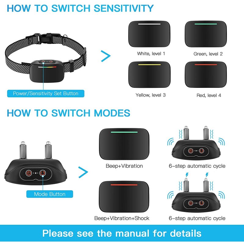 Beep Vibration Shock Automatic Modes Dog Collar for Medium Large Small Dogs