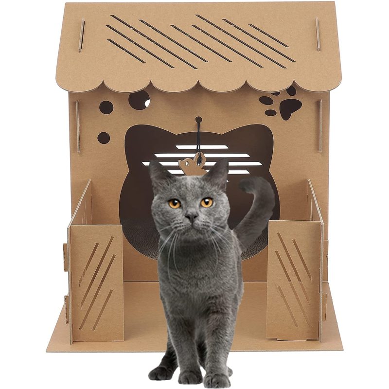 Easy Assembling Detachable Cat Dog Cushion Bed House Cardboard Cave Tent Replaceable Scratching Pet Bed Burrow Hut Pet Condo
